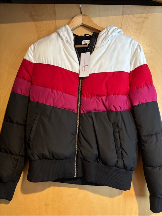 Spiritual Gangster Jackets & Blazers - Spiritual Gangster Colorblock Puffer Jacket in White, Red, Pink & Black